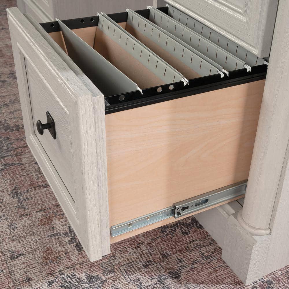 Sauder Palladia 7Drawer Home Office Desk Glacier Oak: Executive Workspace, Keyboard Shelf, Metal Runners, Cable Management Grommets: Laminated MDF