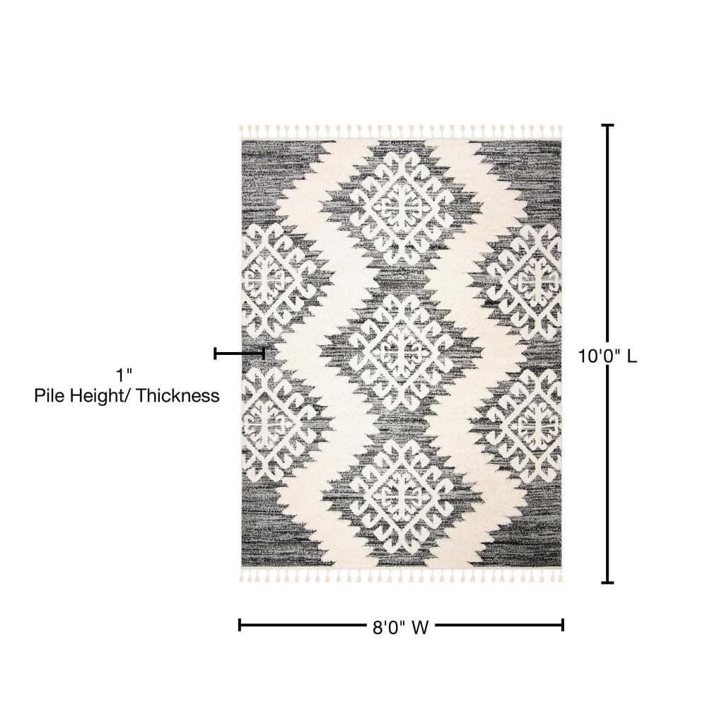Moroccan Tassel Shag MTS652 Power Loomed Indoor Area Rug - Ivory/Grey - 8'x10' - Safavieh