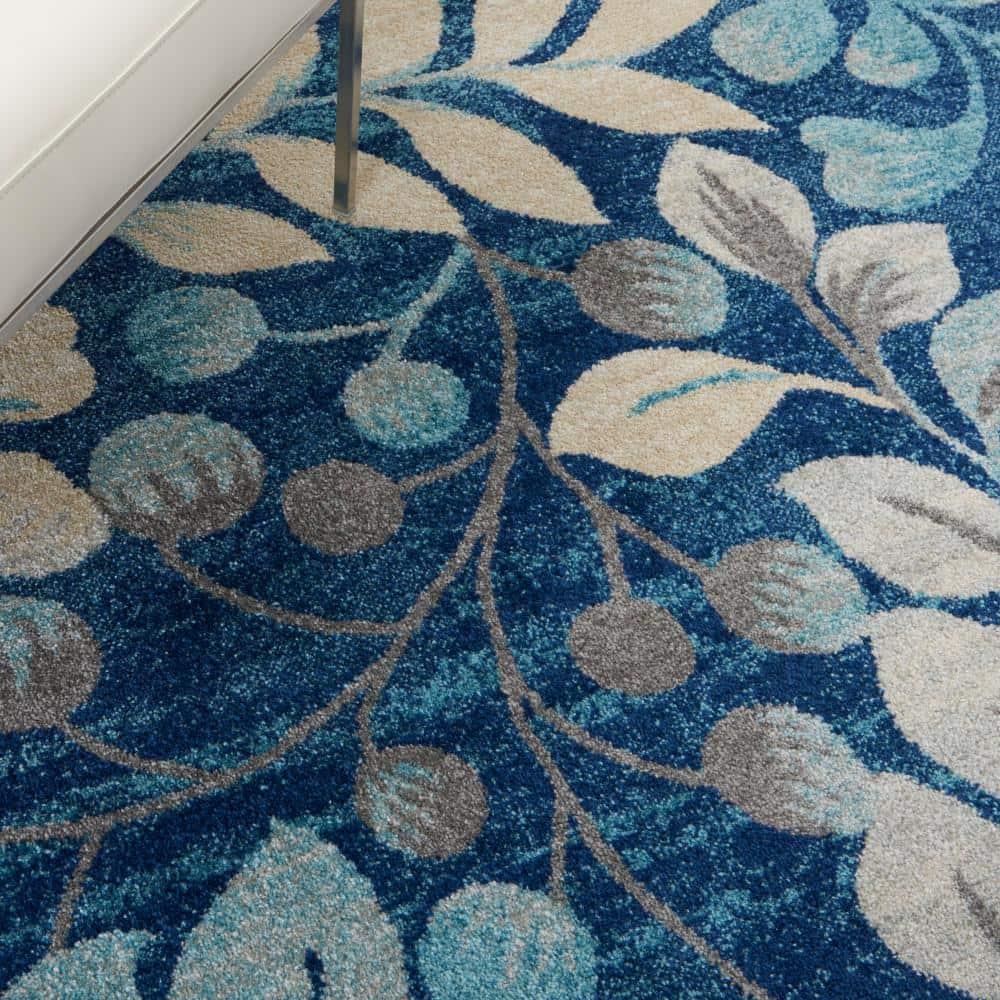 Nourison Tranquil 5'3" X 7'3" (5' x 7') Navy Indoor Area Rug Contemporary Botanical Vine and Bloom by Nourison