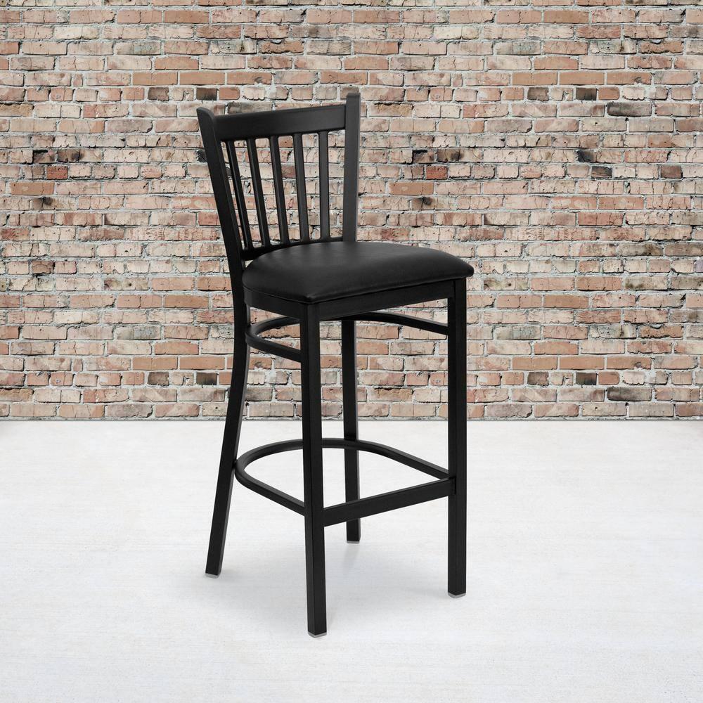 Flash Furniture HERCULES Series Black Vertical Back Metal Restaurant Barstool - Black Vinyl Seat