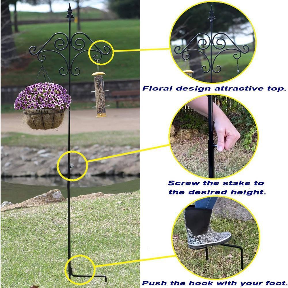 Ashman 91 Inch Shepard's Hook Floral Design Ground Stake Plant Hanger, 2 Pack