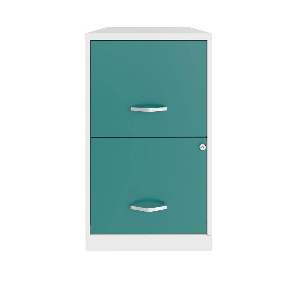 Space Solutions 18" Deep Letter Width 2-Tone Vertical File Cabinet White & Teal: Steel Office File Organizer, 2 Drawers
