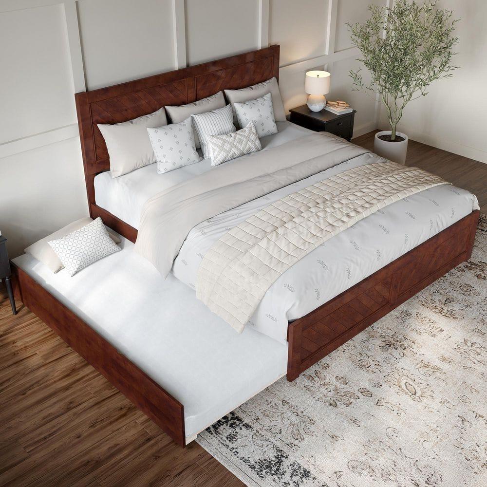 AFI Canyon Walnut Solid Wood Platform Bed with Matching Footboard & Twin-XL Trundle, King
