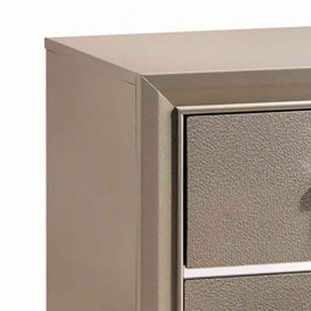 Benjara 2 Drawers Contemporary Nightstand with Mirror Accents and Metal Pull,Silver