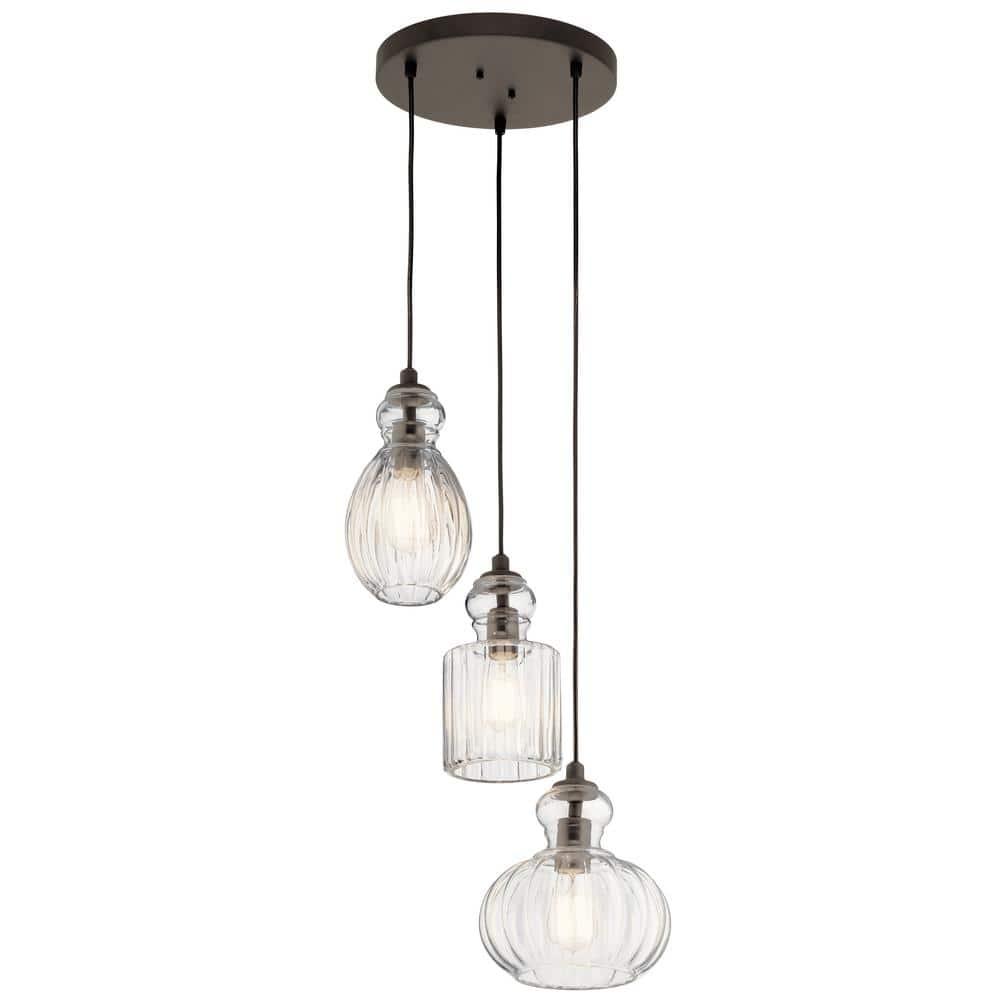 Olde Bronze Modern 18" Clear Glass 3-Light Pendant