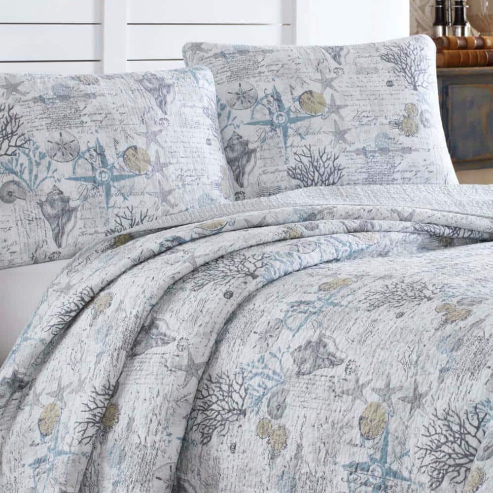 Tommy Bahama Home Tommy Bahama Beach Bliss Grey Cotton Reversible Quilt Set