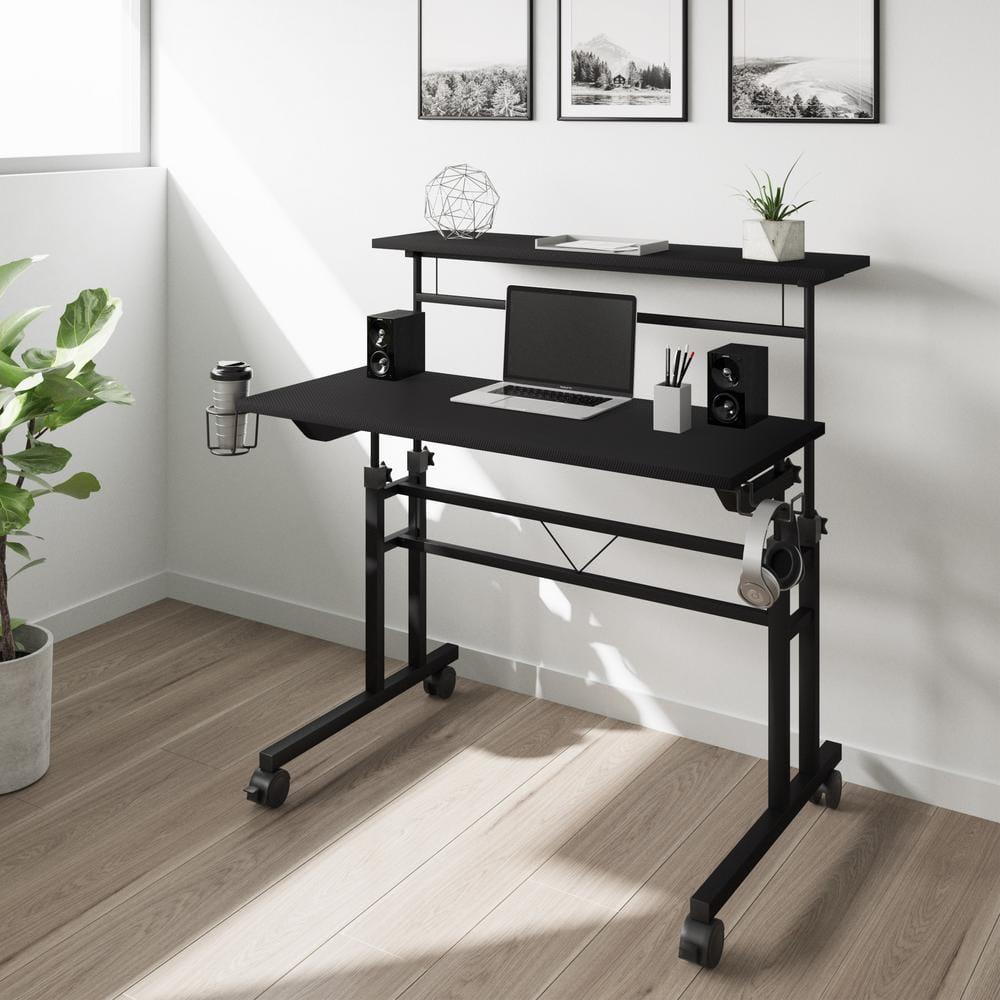 Inbox Zero Mobili Rolling Writing Desk – Height Adjustable with Moveable Shelf & Locking Wheels