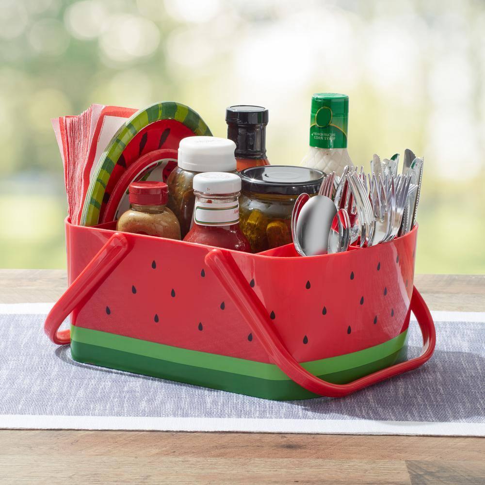 saney Watermelon Caddy Grilling Caddy BBQ Utensil Caddy with Fold Down Carry Handles for Organizing Condiments, Tools for Grill, BBQ, Picnics, Household Cleaning