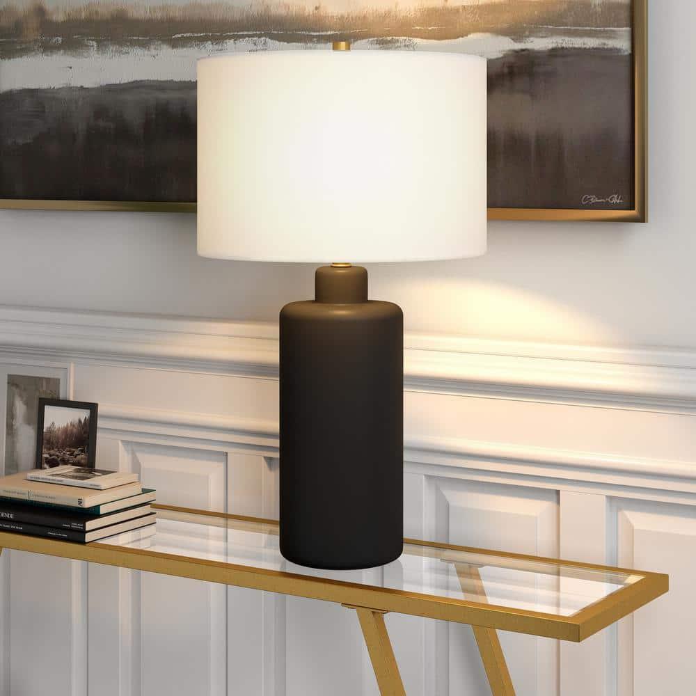 Evelyn&Zoe 25" Contemporary Ceramic Table Lamp with White Drum Linen Shade