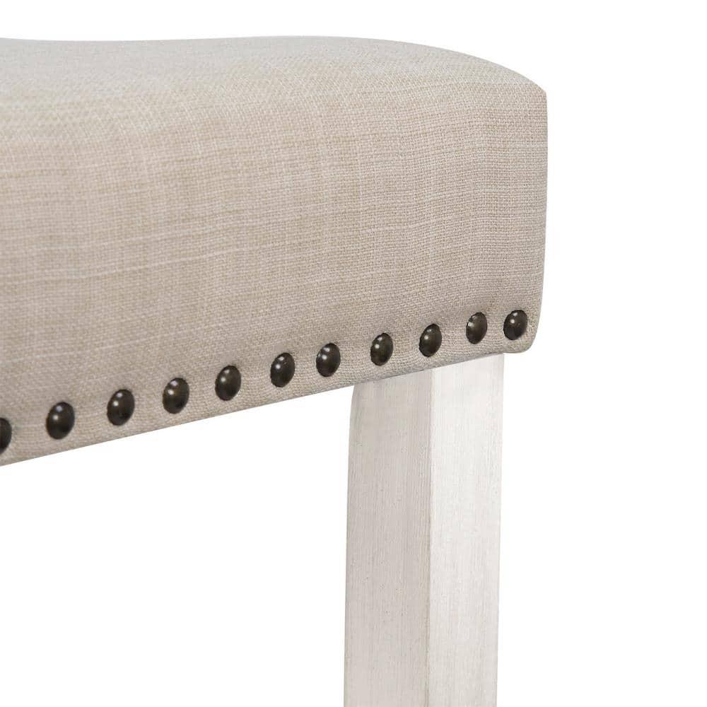 29" Upholstered Nail Head Counter Stool (Set of 2)Antique White/Beige