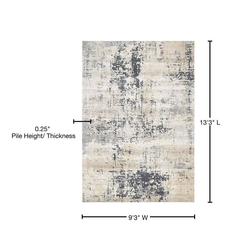 Granite Gray Rectangular Stain-Resistant Synthetic Area Rug 9'-3" x 13'-3"