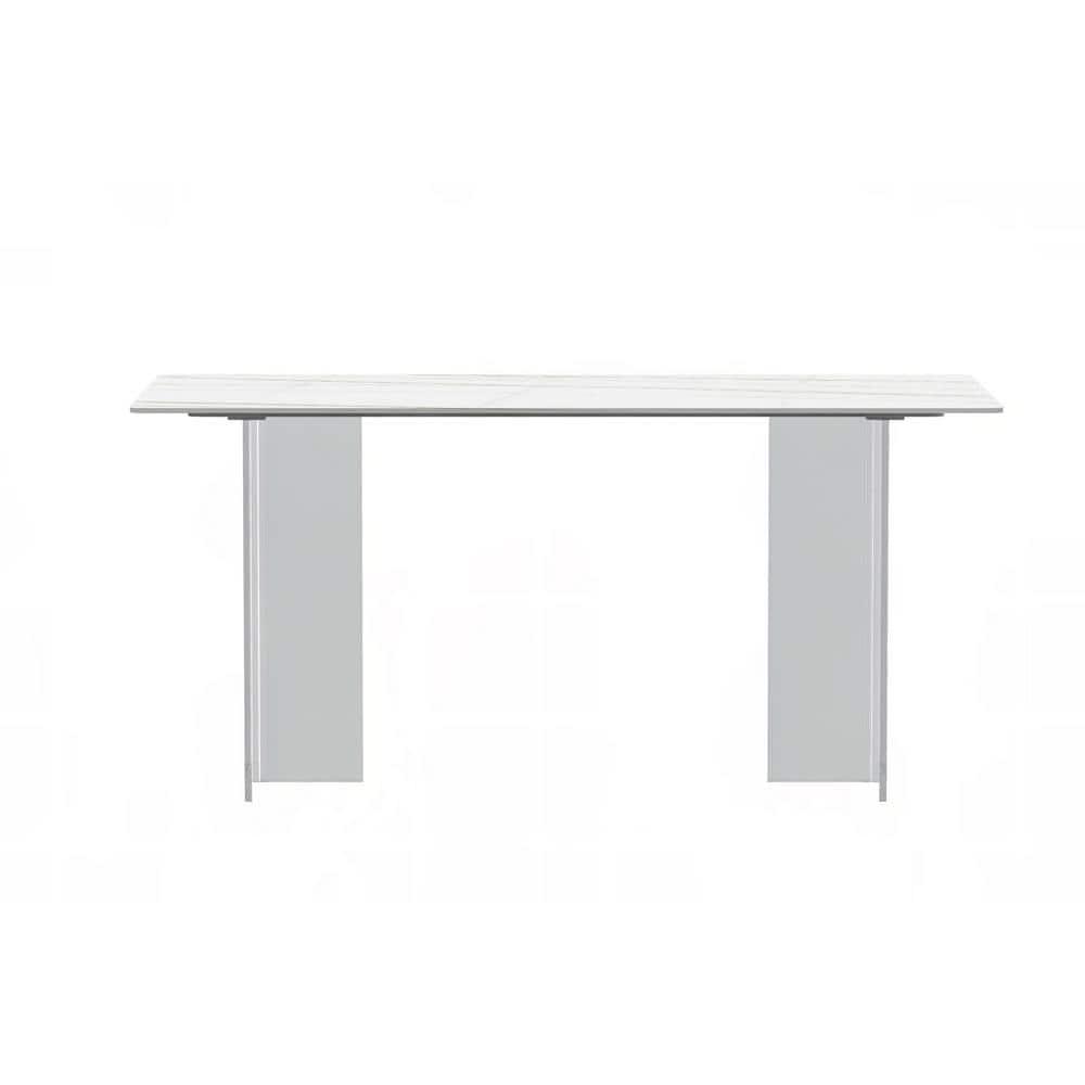 LeisureMod Modern 62” Rectangular Dining Table for 4 to 8 People with Sintered Stone/Glass Top and Acrylic Base Kova Series in White/Gold