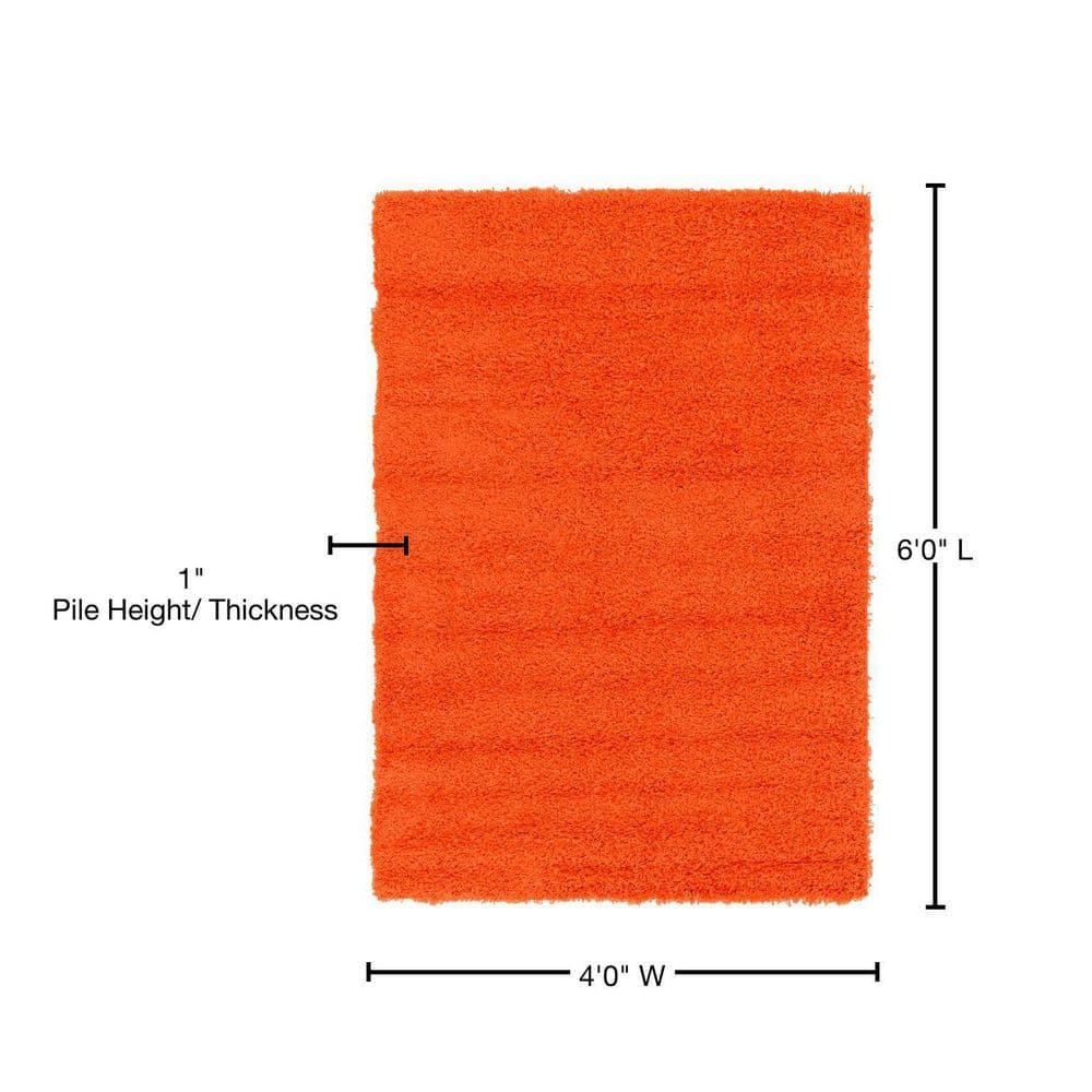 Unique Loom 4' 1 x 6' 1 Solid Shag Tiger Orange Area Rug