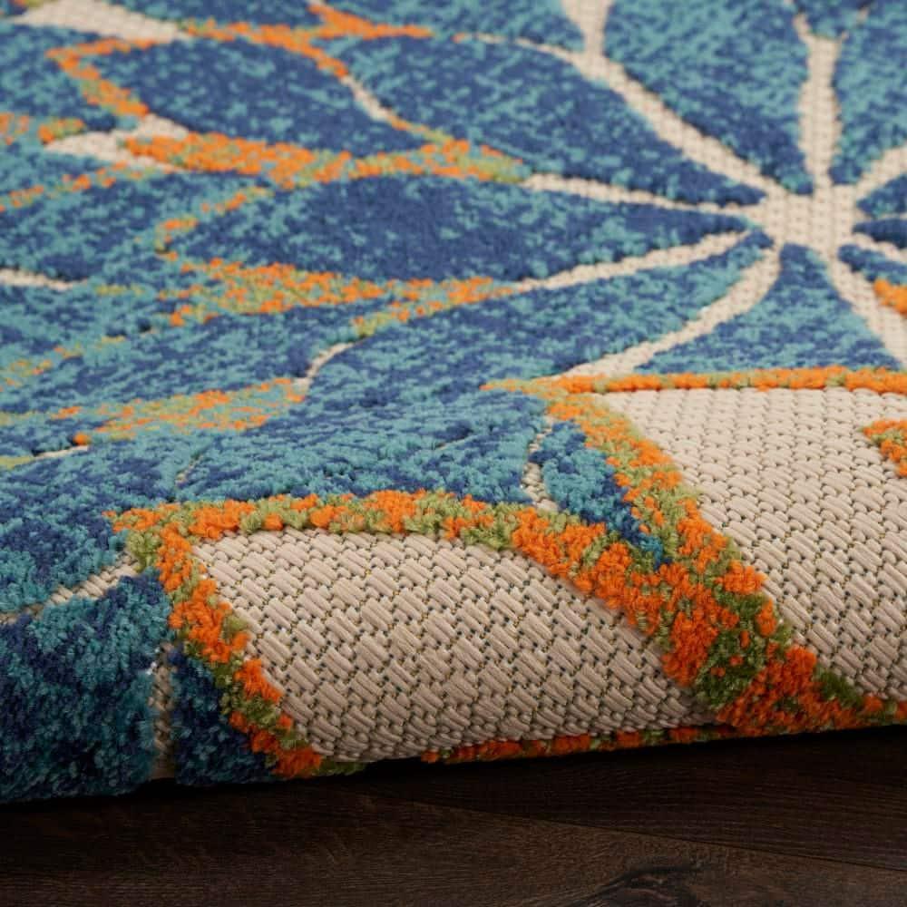 Nourison Aloha Floral Bloom Flatweave High-Low Indoor Outdoor Runner Rug Blue Green 2' x 6'