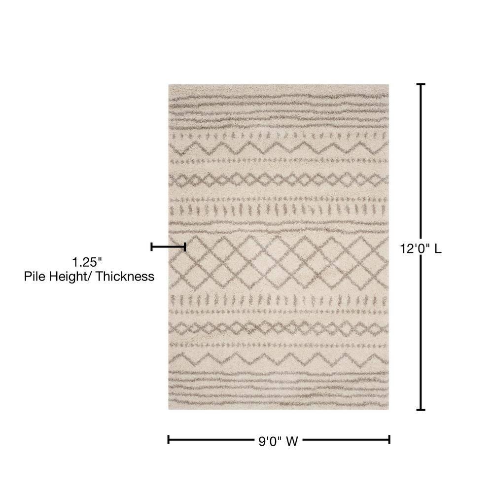 SAFAVIEH Arizona Teagan Geometric Striped Shag Area Rug, Ivory/Beige, 9' x 12'
