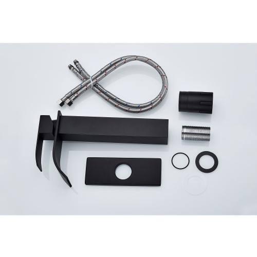 Waterfall Spout Single Handle Bathroom Sink Faucet in Matte Black