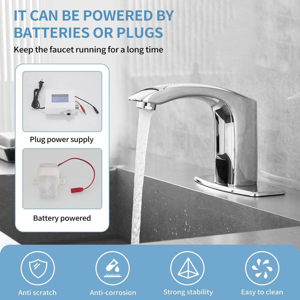 BWE Automatic Sensor Touchless Bathroom Sink Faucet With Deck Plate In Polished Chrome