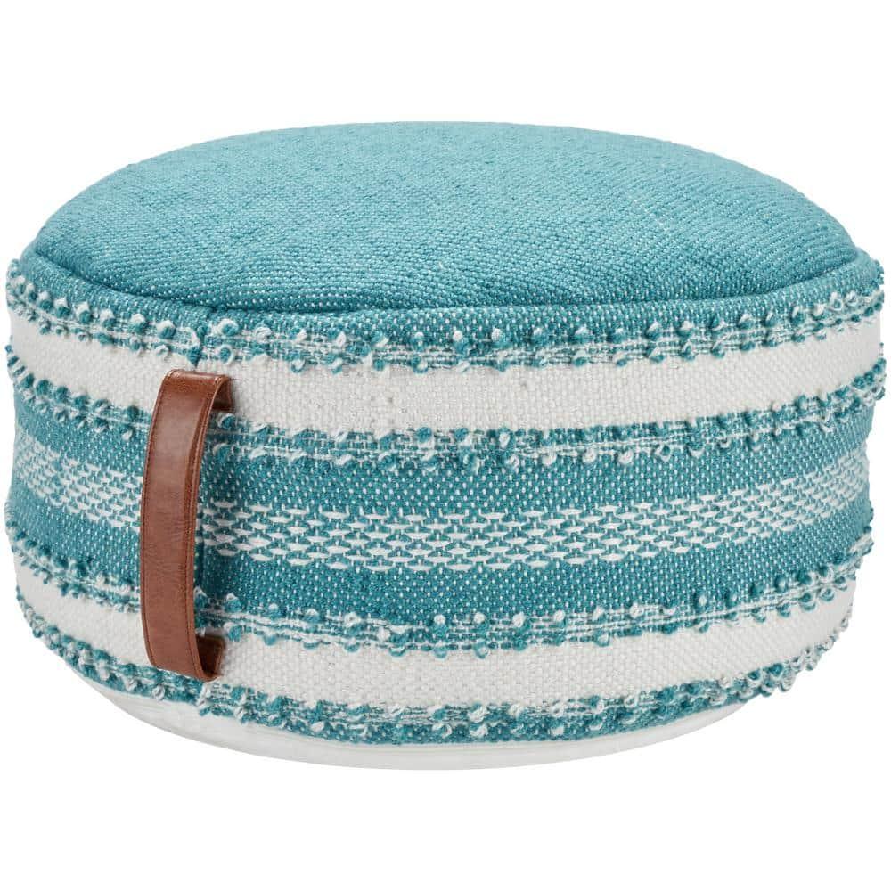 Mina Victory Woven Stripes Outdoor Pouf with Handle