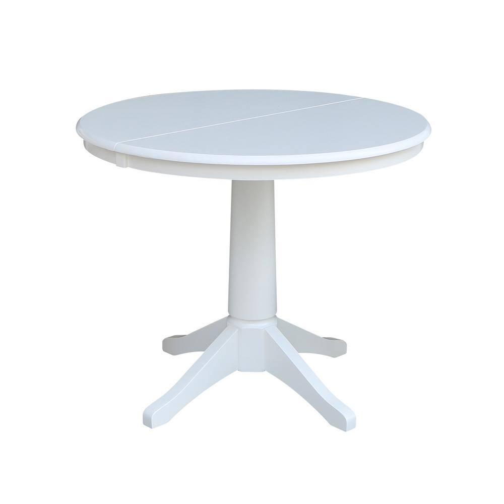 36" Magnolia Round Top Dining Table with 12" Leaf White - International Concepts: Hardwood Pedestal, Seats 4