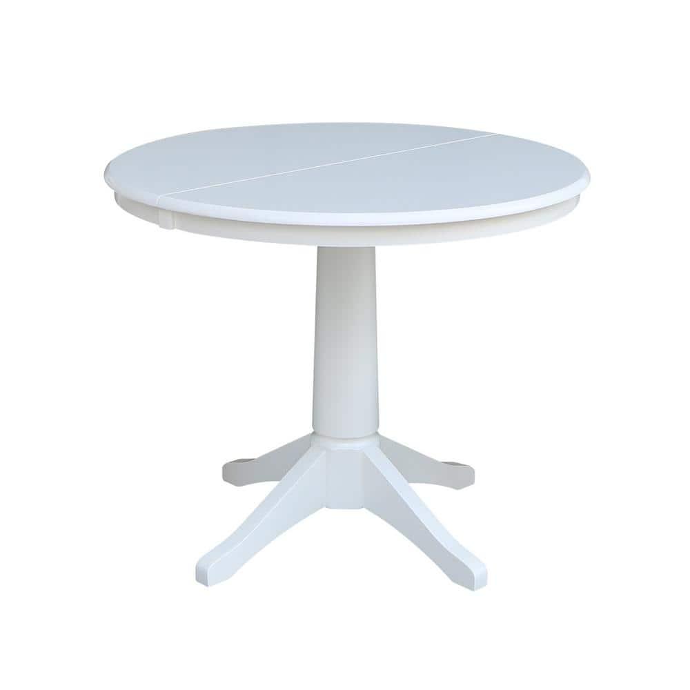 36" Magnolia Round Top Dining Table with 12" Leaf White - International Concepts: Hardwood Pedestal, Seats 4