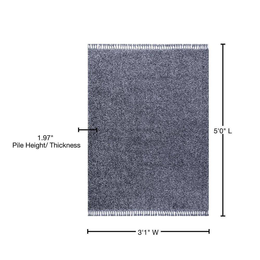 3'x5' Mercer Shag Plush Tassel Area Rug, Denim - JONATHAN Y
