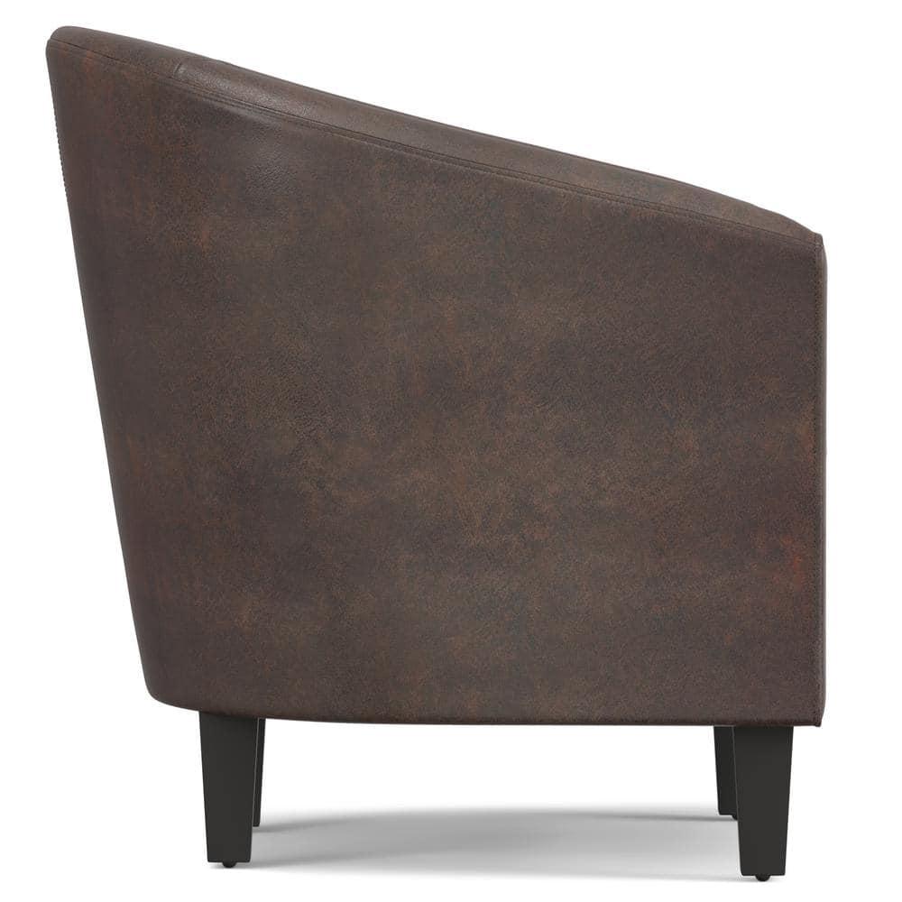 Simpli Home Austin 30"W Upholstered Vegan Faux Leather Contemporary Tub Accent Chair with High Arms and Deep Seat