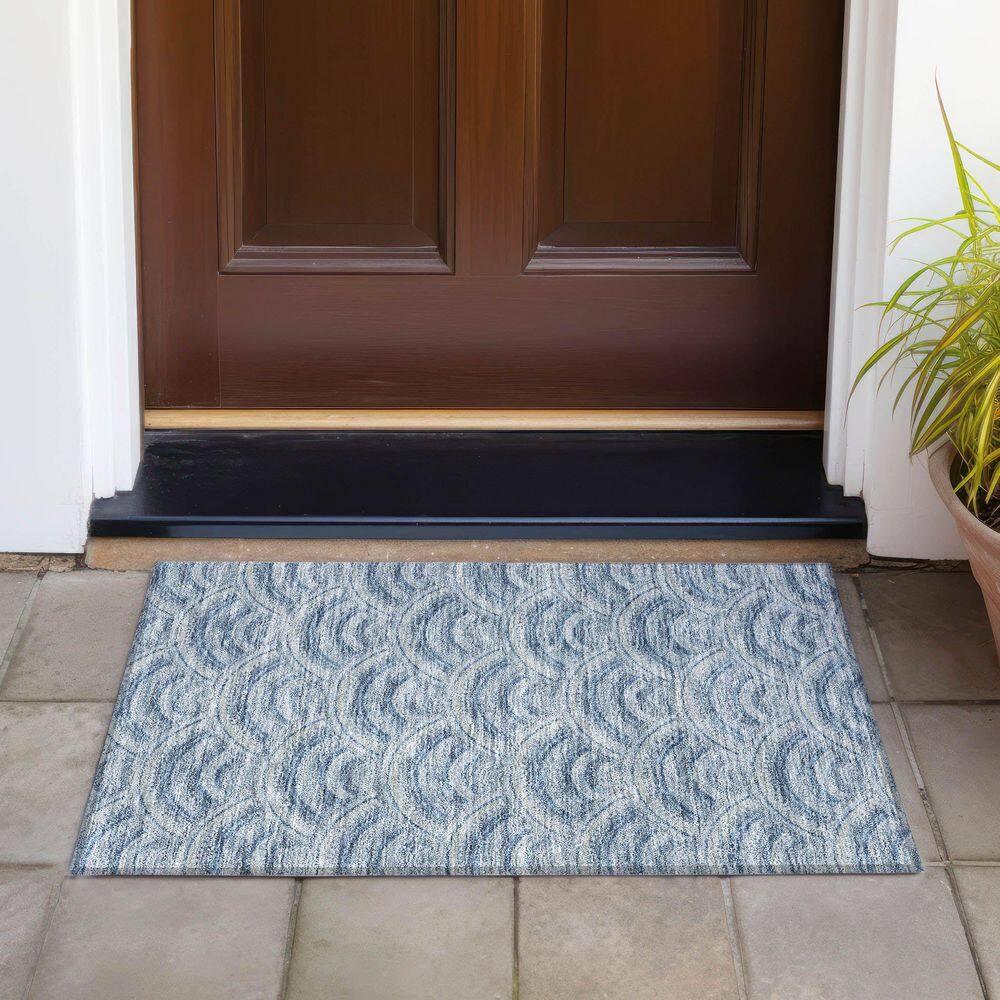Addison Rugs Chantille Indoor/Outdoor Transitional Geometric, Abstract Denim Washable Rectangle Rug, 1'8" x 2'6"