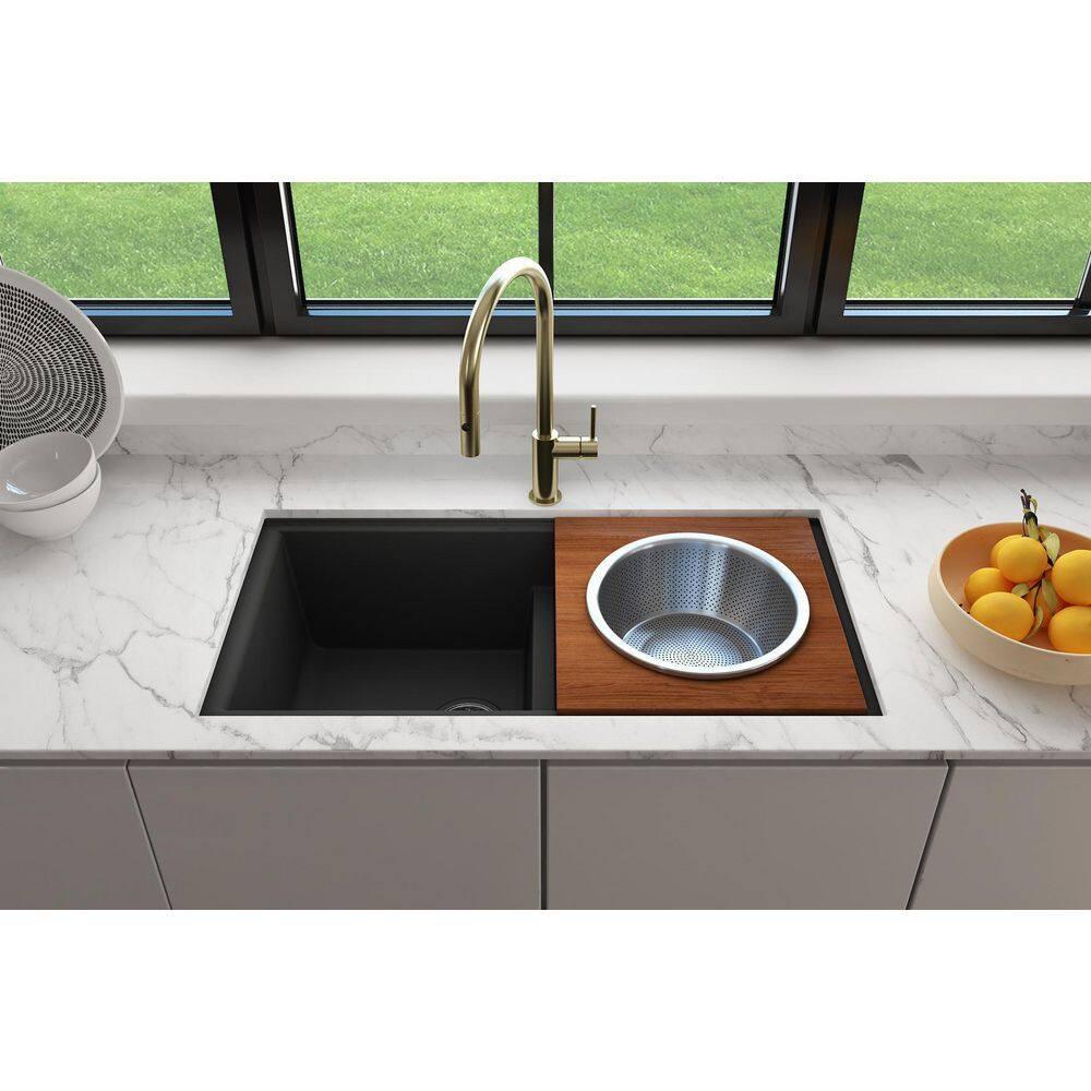 BOCCHI 2320 0014 Wood Board w Large Round Stainless Steel Mixing Bowl & Colander
