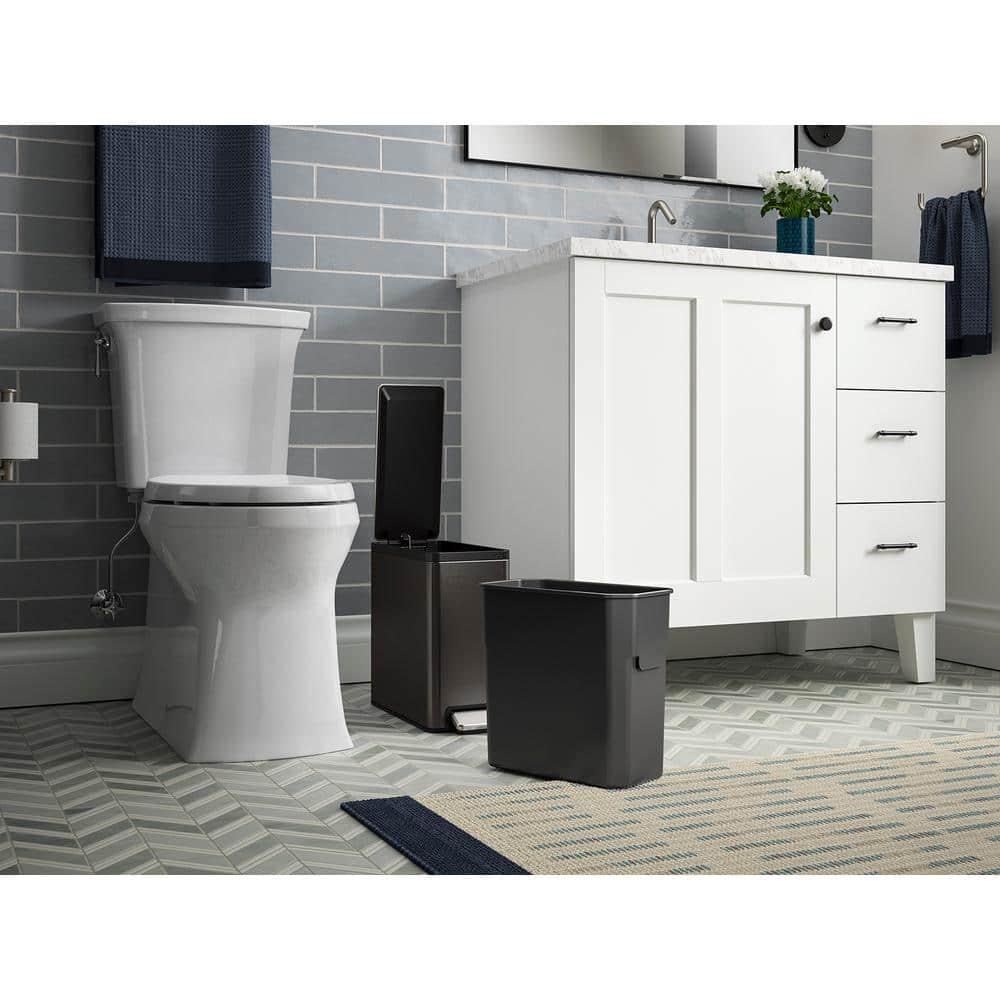 Reset 2.5-Gallon Bathroom Trash Can, Slim Stainless Steel Step Trash Can with Quiet-Close Lid