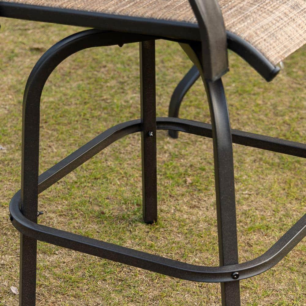 Canora Grey Outsunny Set of 2 Outdoor Swivel Bar Stools with Armrests, Bar Height Patio Chairs with Steel Frame , Brown