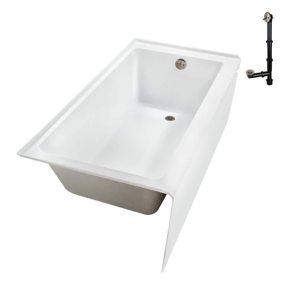 Streamline Bath Streamline 66 in. x 32 in. Acrylic Right-Hand Drain Alcove Bathtub in Glossy White With External Drain NAL-5620-BNK