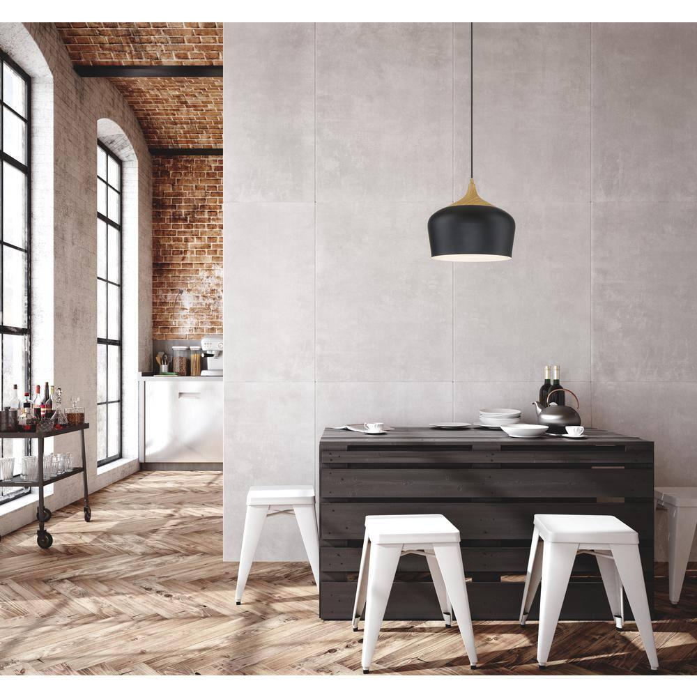 Access Lighting LED Pendant in Black with Wood Grain Color