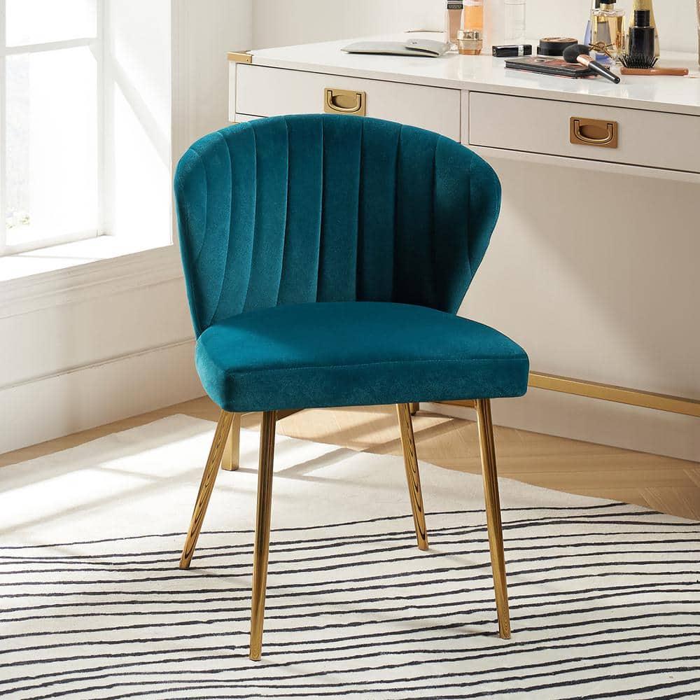 Modern Velvet Accent Chair Upholstered Small Vanity Chair Bedroom Living Room Teal