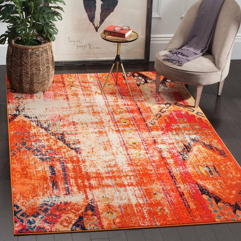 Monaco MNC222 Power Loomed Indoor Area Rug - Orange/Multi - 6'7"x9'2" - Safavieh.