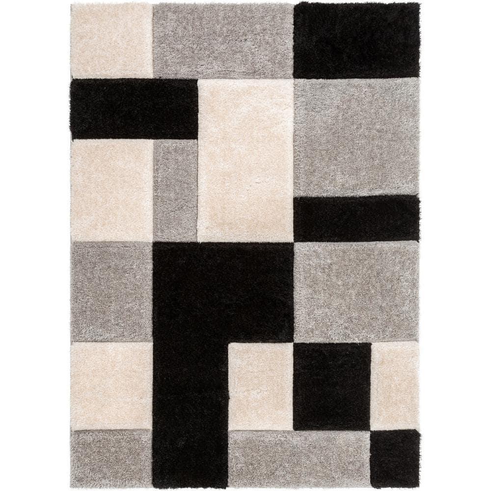 Cobina Geometric Shag Black/Gray Area Rug