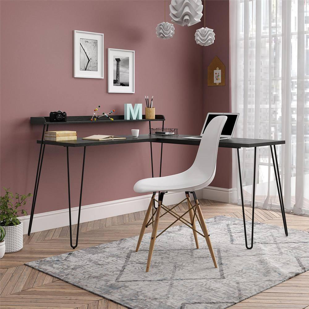 Shanewood 55.1 in. L-Shape Black Oak Computer Desk with Riser