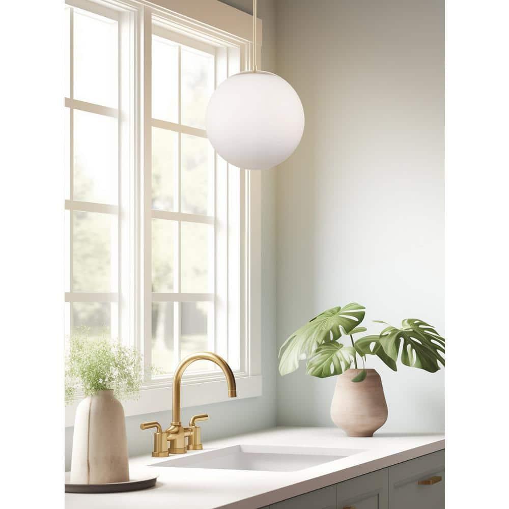 Kira Home Ceres 14" Mid-Century Modern Hanging Orb Pendant Light with Smooth Matte White Frosted Diffuser, Cool Brass