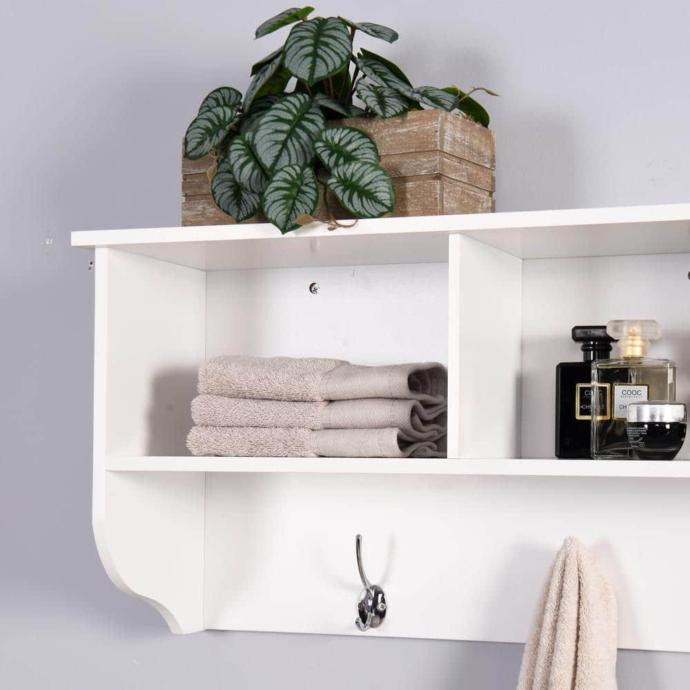White MDF Wall Mounted Coat Rack with 4 Dual Hooks