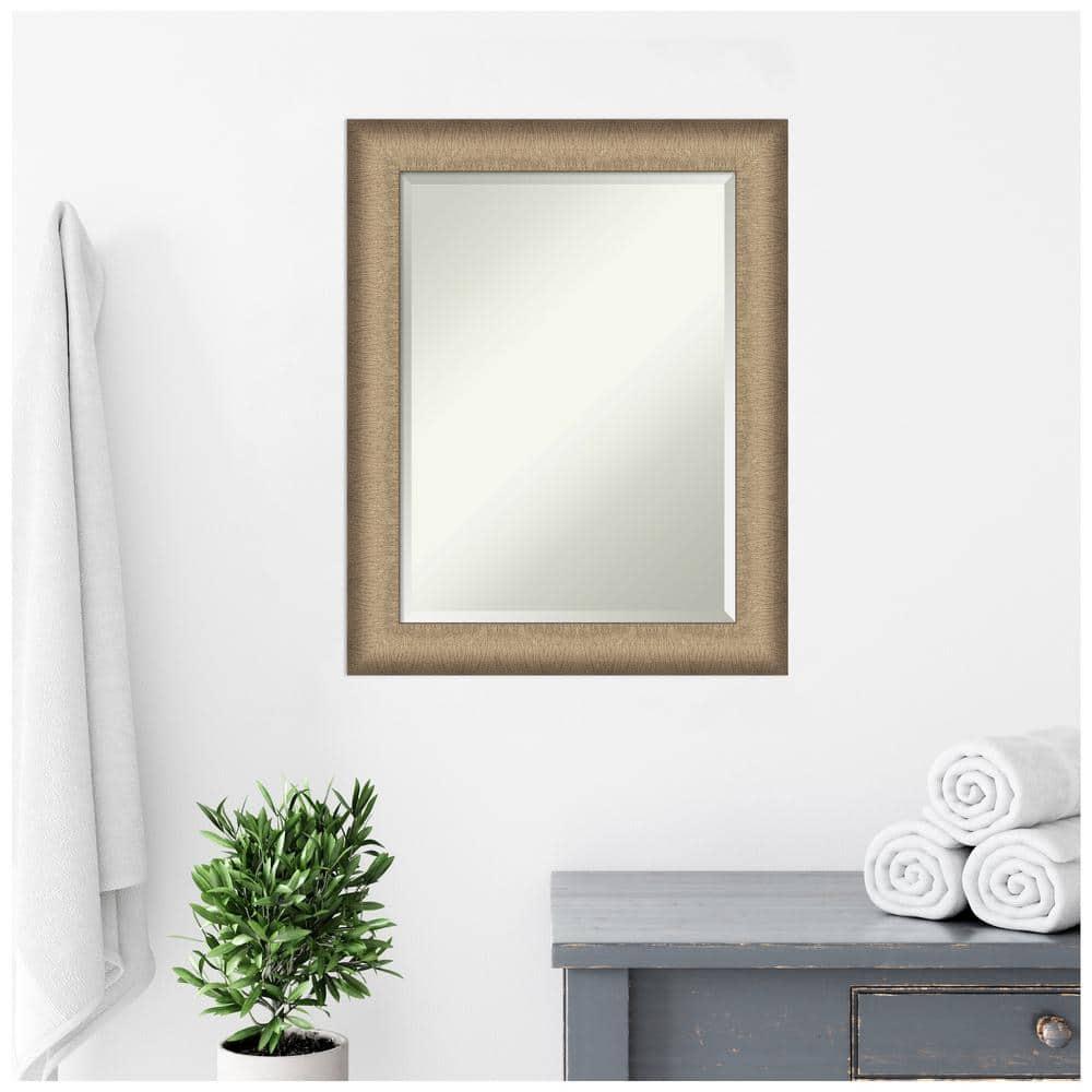 Amanti Art Beveled Bathroom Wall Mirror - Elegant Frame Elegant Brushed Bronze Outer Size: 23 x 29 in Copper