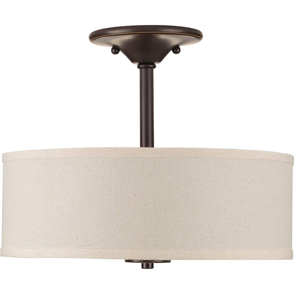 Progress Lighting, Inspire Collection, 2-Light Semi-Flush Mount, Antique Bronze, Etched Glass with Linen Shade