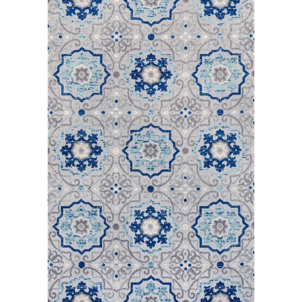 5'x8' Mediterranean Medallion Indoor/Outdoor Area Rug, Blue/Gray - JONATHAN Y