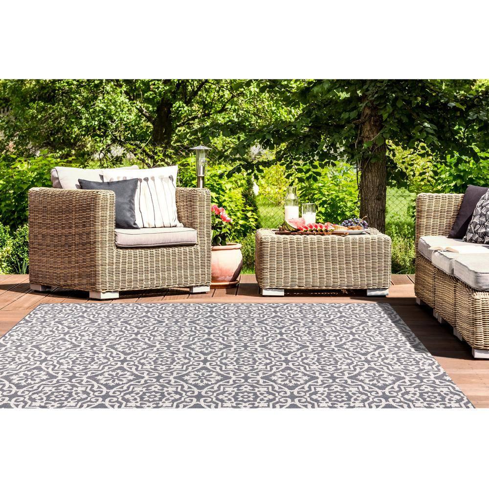 Nicole Miller New York Patio Country Danica Geometric Indoor/Outdoor Area Rug, Blue/Gray