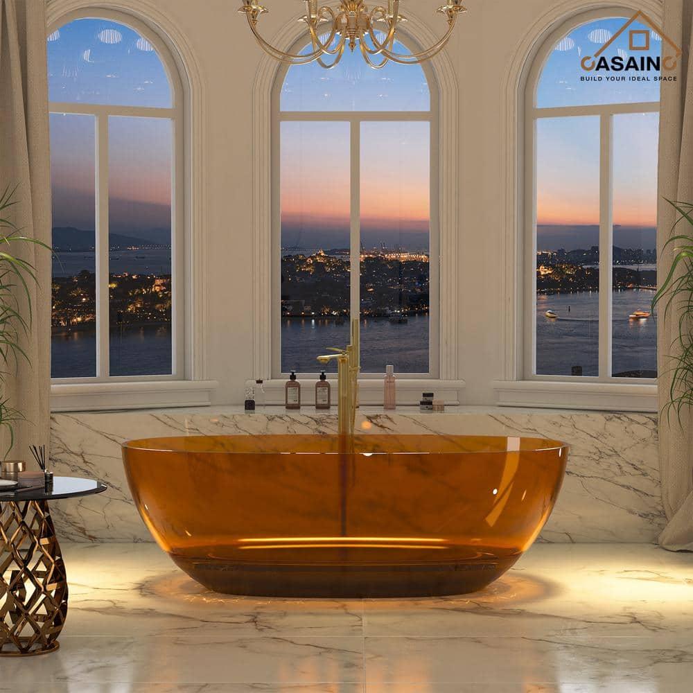 Marfa 67'' x 30'' Runway Semi Transparent Resin Freestanding Soaking Bathtub