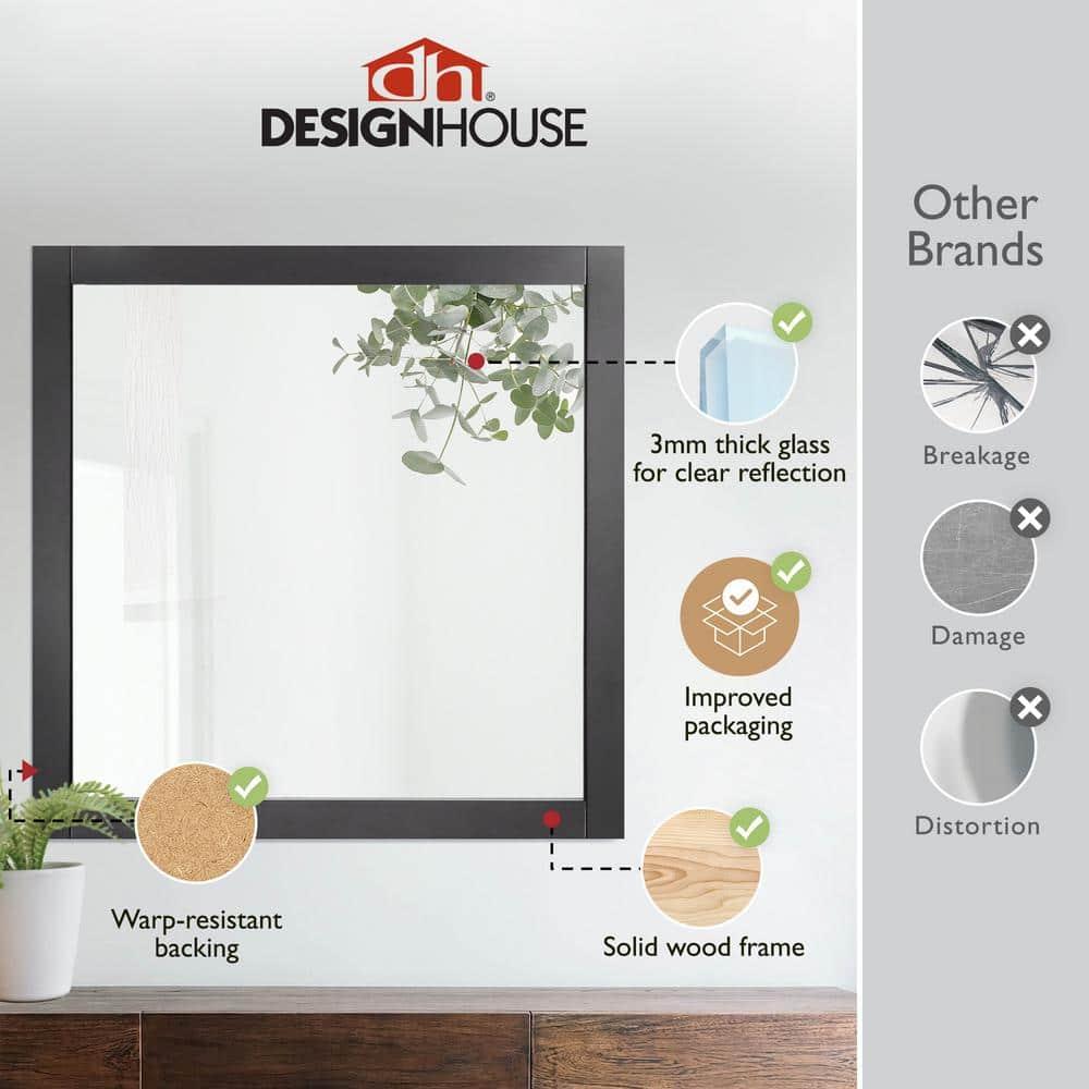 Shorewood Square Bathroom Mirror, 30" H x 30" L, Soft Matte Black, Solid Wood Framed, Decorative Vanity or Entryway Accent – Design House, 589655