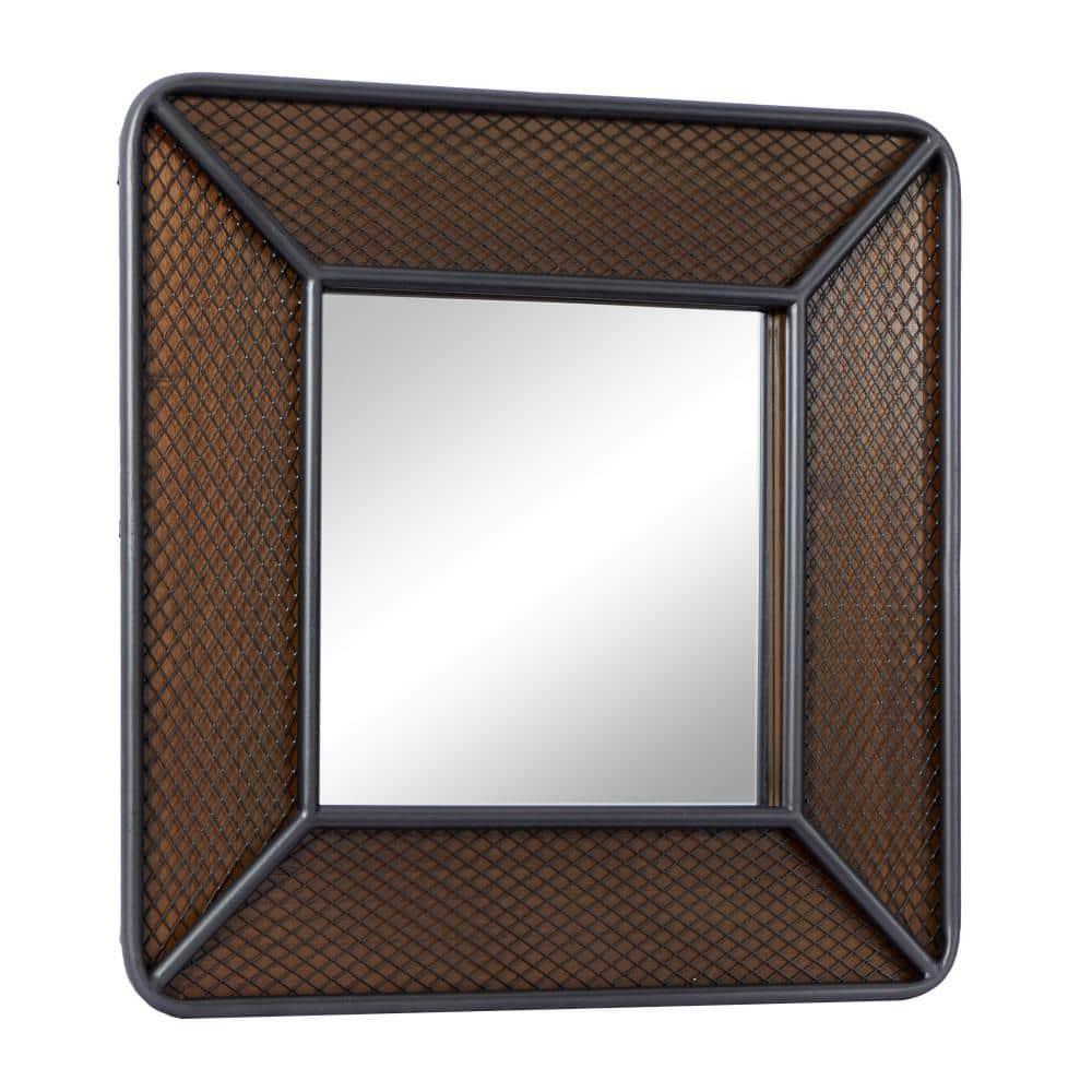 DecMode 32"W, 32"H Square Wall Mirror, Brown