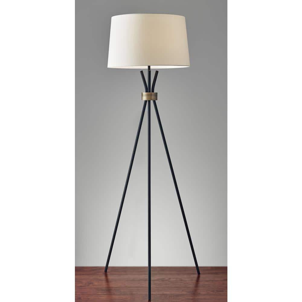 60" 3-way Benson Floor Lamp Black - Adesso: Industrial Chic, Ivory Linen Shade, UL Listed