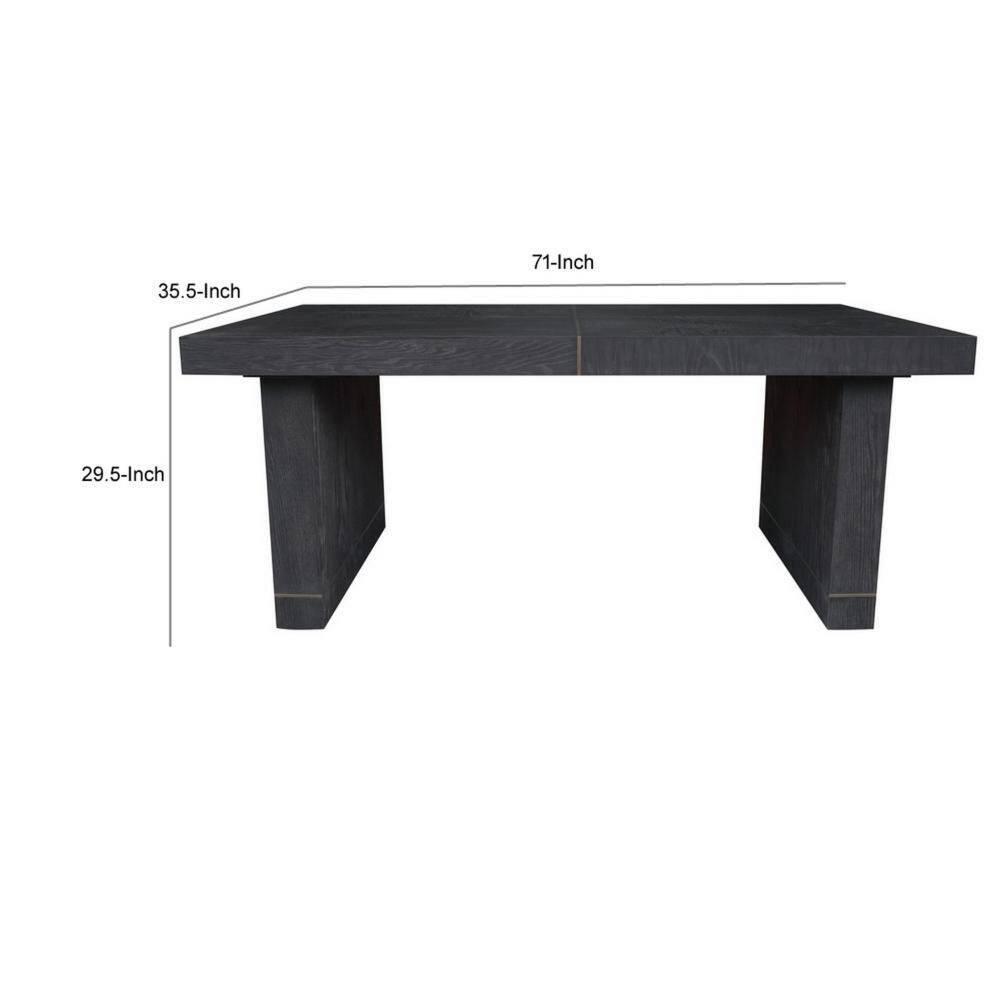 Benjara 71 Inch Dining Table, Gold Brass Inlays, Rectangular Top, Black Wood