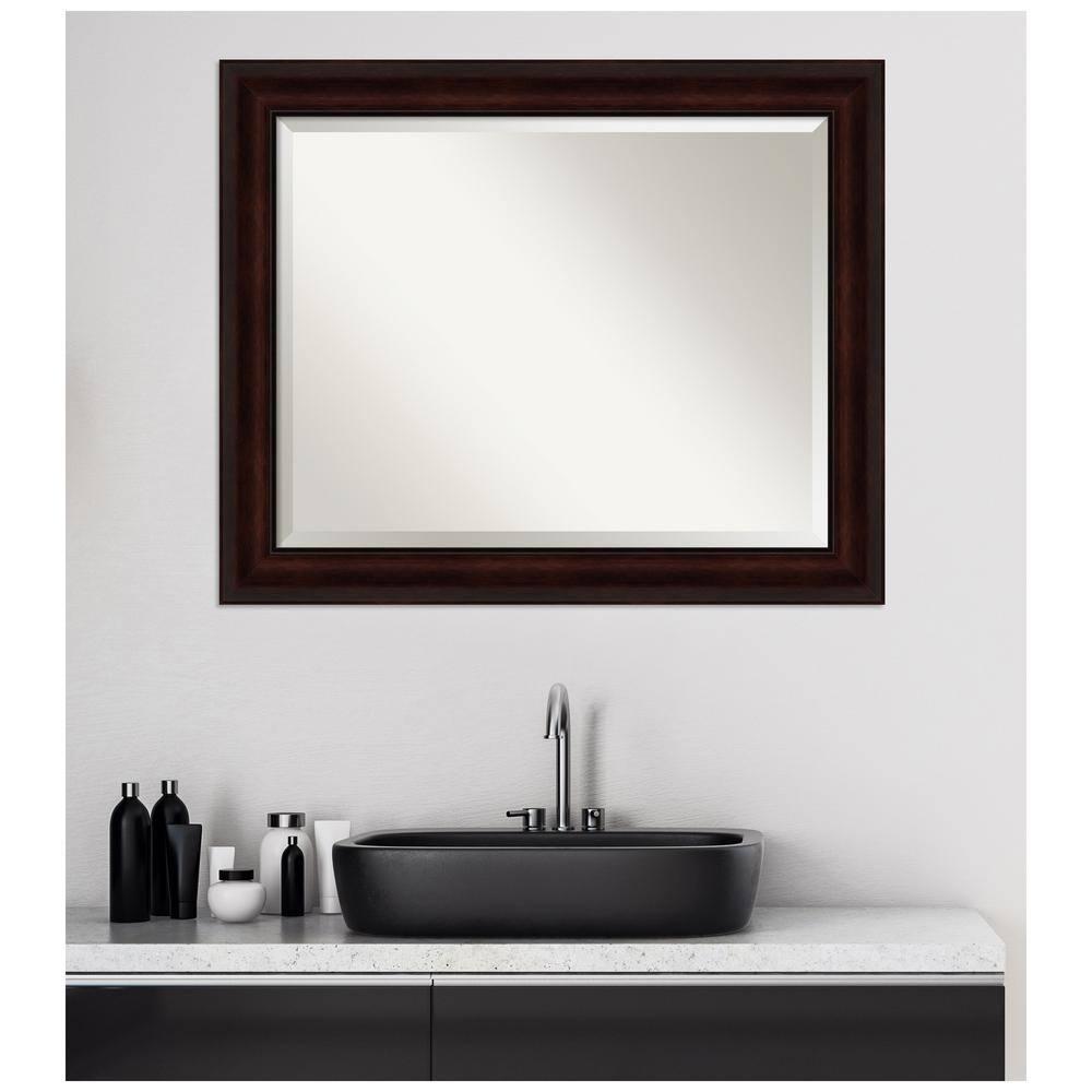 Amanti Art Beveled Bathroom Wall Mirror - Coffee Bean Brown Frame - Coffee Bean Brown Outer Size: 33 x 27 in