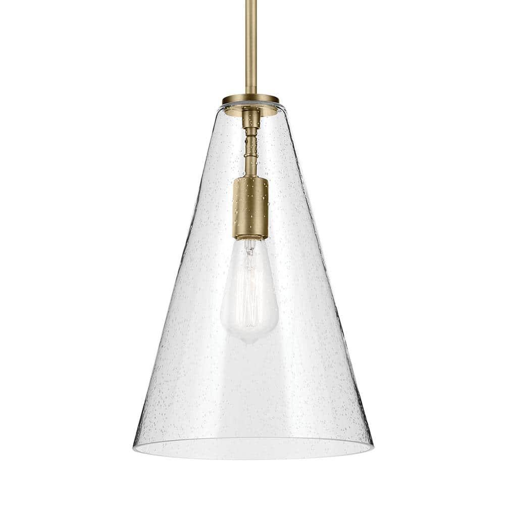 Natural Brass Mini Pendant with Clear Seeded Glass Shade