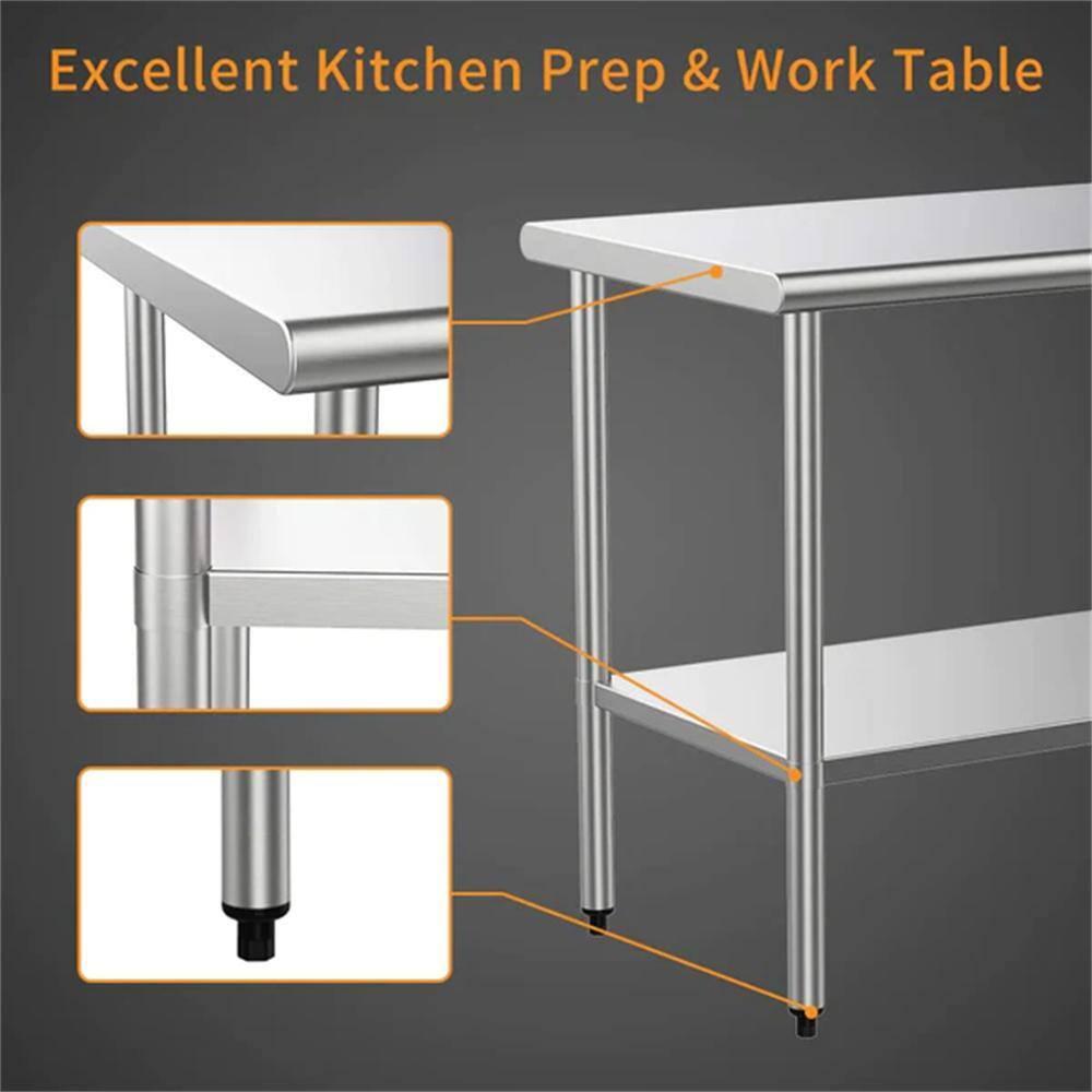 ROVSUN 30'' x 24'' Stainless Steel Table for Prep & Work, Metal Table with Undershelf for Kitchen Restaurant, Home